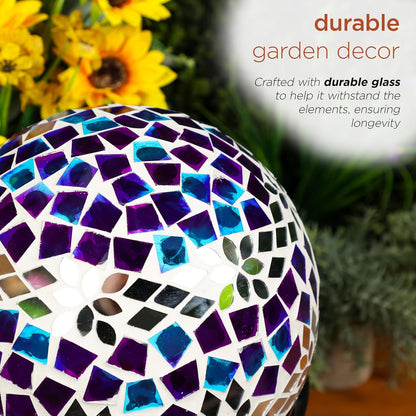 Alpine Corporation HMD218 Mosaic Gazing Globe with Mirrored Floral Pattern Decoration for Garden