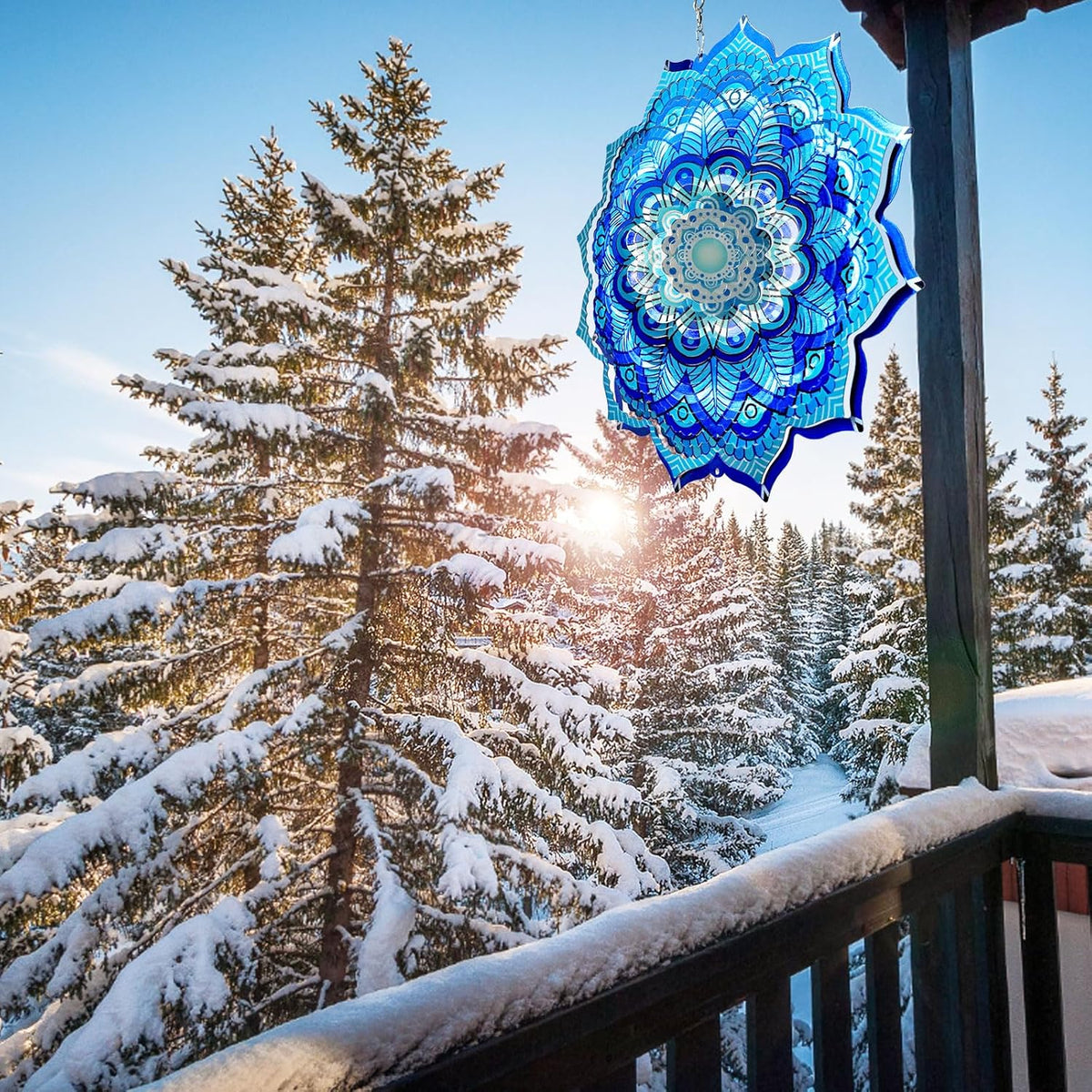 Goolyrusim Wind Spinner Mandala Rich Blue 12inch 3D Stainless Steel Wind Spinners Laser Cut Metal