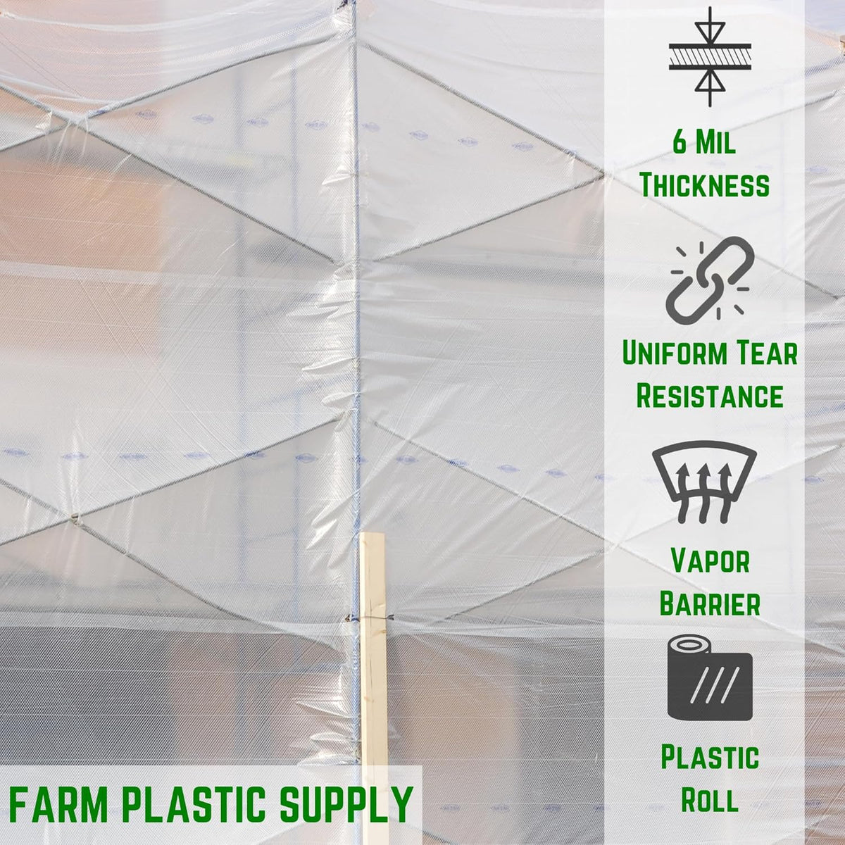 Farm Plastic Supply - Dura Skrim String Reinforced Clear Plastic Sheeting - 6 Mil - (20' x 100')