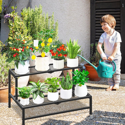 2 Tier Plant Stand Indoor Outdoor, Heavy Duty Metal Tall Plant Shelf for Multiple Flower Planter