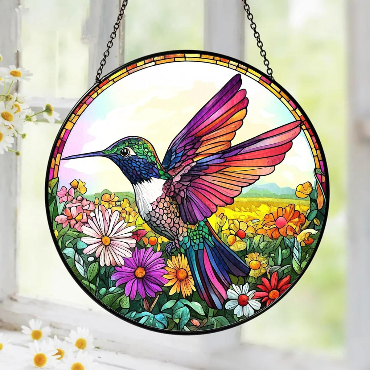 Hummingbird Suncatcher Stained Glass Window Hanging Decor - Hummingbird Gifts for Women, Birds