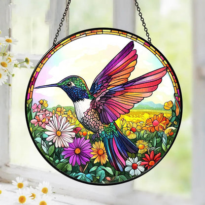 Hummingbird Suncatcher Stained Glass Window Hanging Decor - Hummingbird Gifts for Women, Birds