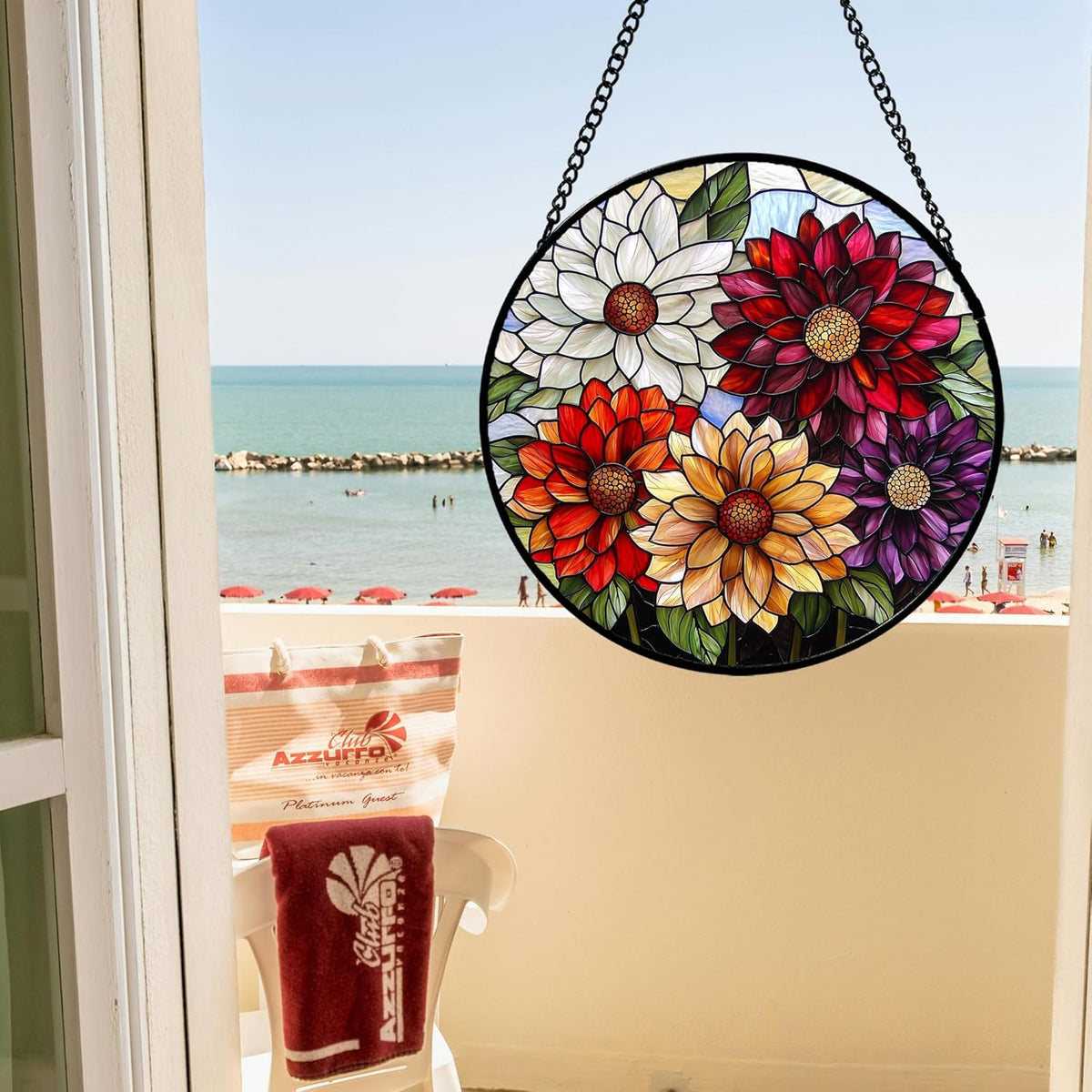 Stained Glass Window Hanging, Colorful Flowers Sun Catcher for Window Door Home Decor Plant