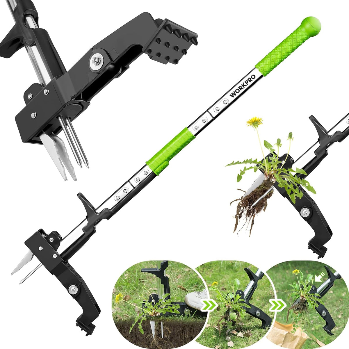WORKPRO Stand Up Weed Puller Tool, Garden Dandelion Weeder Puller with Ergonomic 39" Long Handle, 4