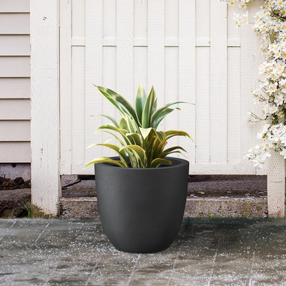 Kante 14 Inch Dia Round Concrete Planter, Indoor Outdoor Large Plant Pot with Drainage Hole and