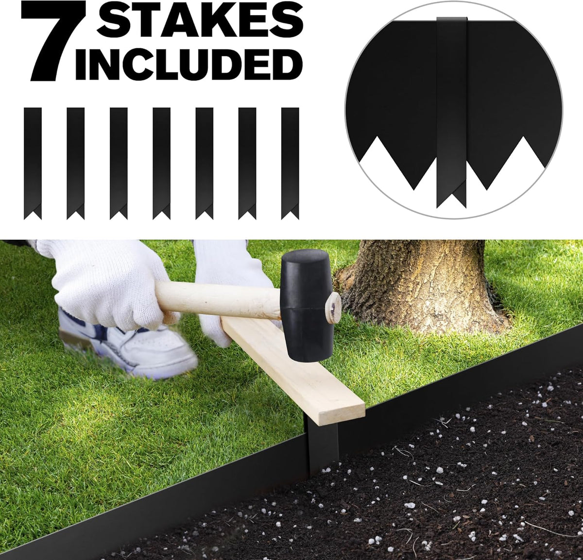 KOL Galvanized Steel Garden Lawn Edging, 6-Pack Black Bendable Metal Landscape Edging Strips