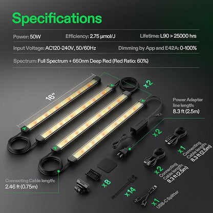 VIVOSUN Lumaray LED Grow Light Bars 16”(8-Bar), Full Spectrum Side Lighting with 60% Red Light up