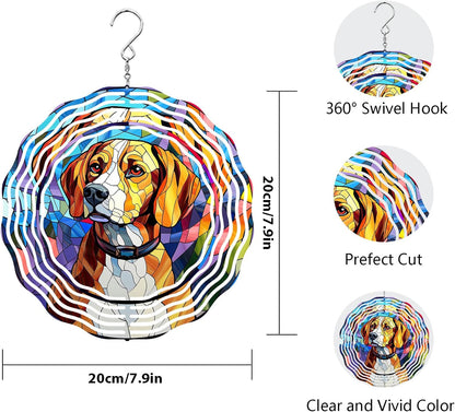 Beagle Dog Wind Spinners Outdoor Dog Memorial Gifts, 3D Metal Kinetic Hanging Garden Wind Spinner