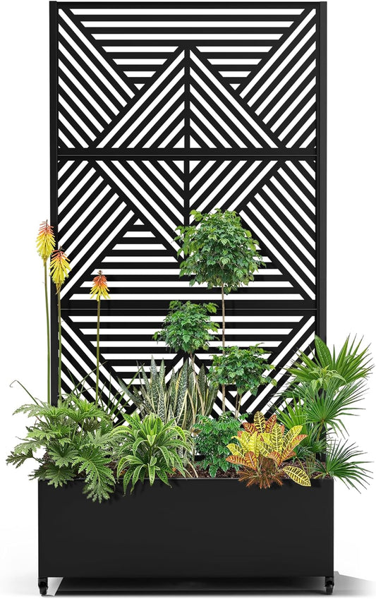 15.7"×70.9"×35.4" Metal Raised Garden Bed with Trellis and Wheels - Tall Trellis Planter Box for