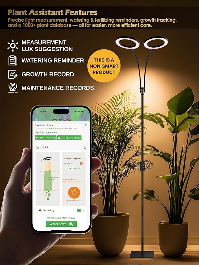 GLOWRIUM Grow Lights for Indoor Plants,Plant Light with 3/9/12/16H Grow Light Timer,2-Head 48W Full