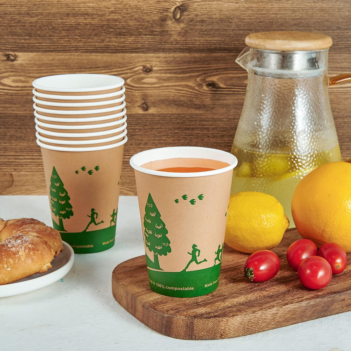 ECOLipak 240 Count 12 oz Compostable Paper Cups, Biodegradable Disposable Paper Coffee Cups with