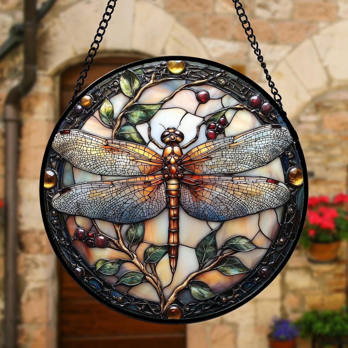 Stained Glass Window Hanging - Dragonfly Plant Suncatcher Ready to Hang Window Doors Home