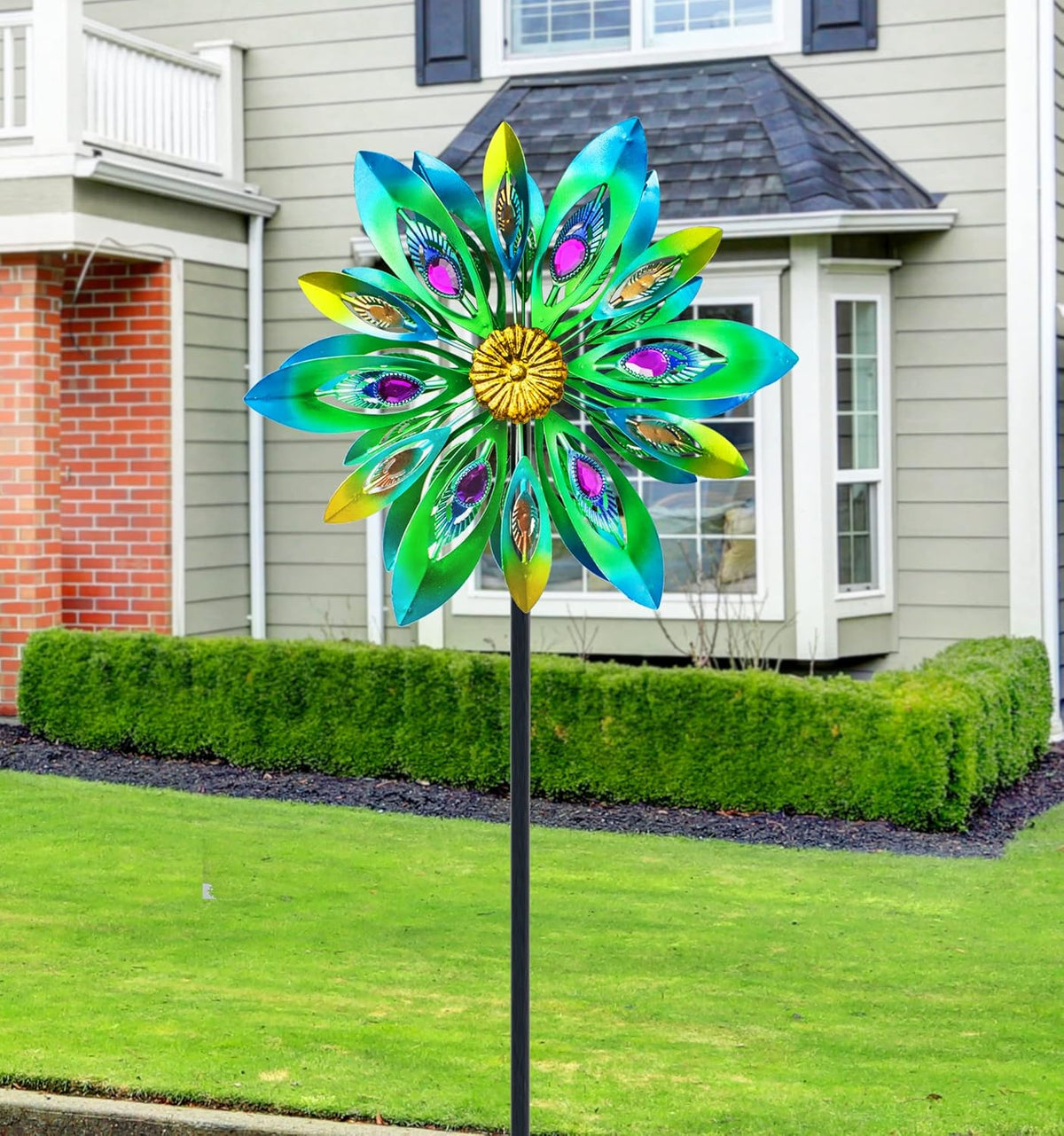 53 Inch Wind Spinner - Outdoor Metal Peacock Wind Sculptures for Garden, Patio, Yard, Lawn