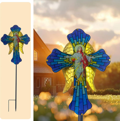 WAIU Solar Cross Garden Light,Grave Decorations,Golden Angel Wings,for Remembrance Gifts,Christmas