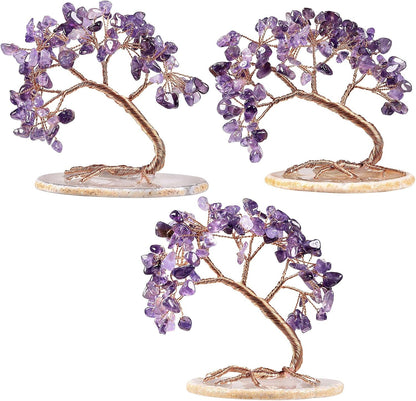 TUMBEELLUWA Reiki Crystal Money Tree with Agate Slice Base Feng Shui Stone Bonsai Tree Figure Decor
