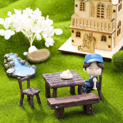 Skylety 12 Pieces Garden Furniture Ornaments Miniature Table and Chairs Set Village Micro Resin