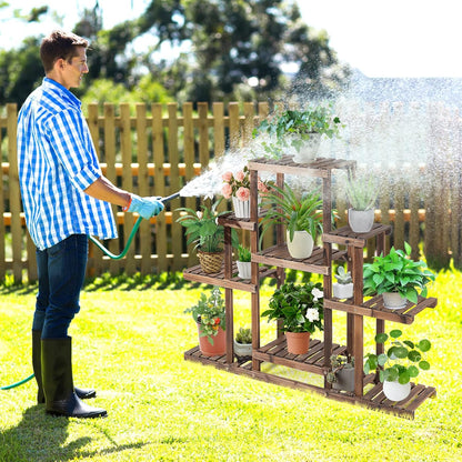COSTWAY 6-Tier Multifunctional Wood Flower Stand, Shelf Holder for Multiple Plants, Freestanding