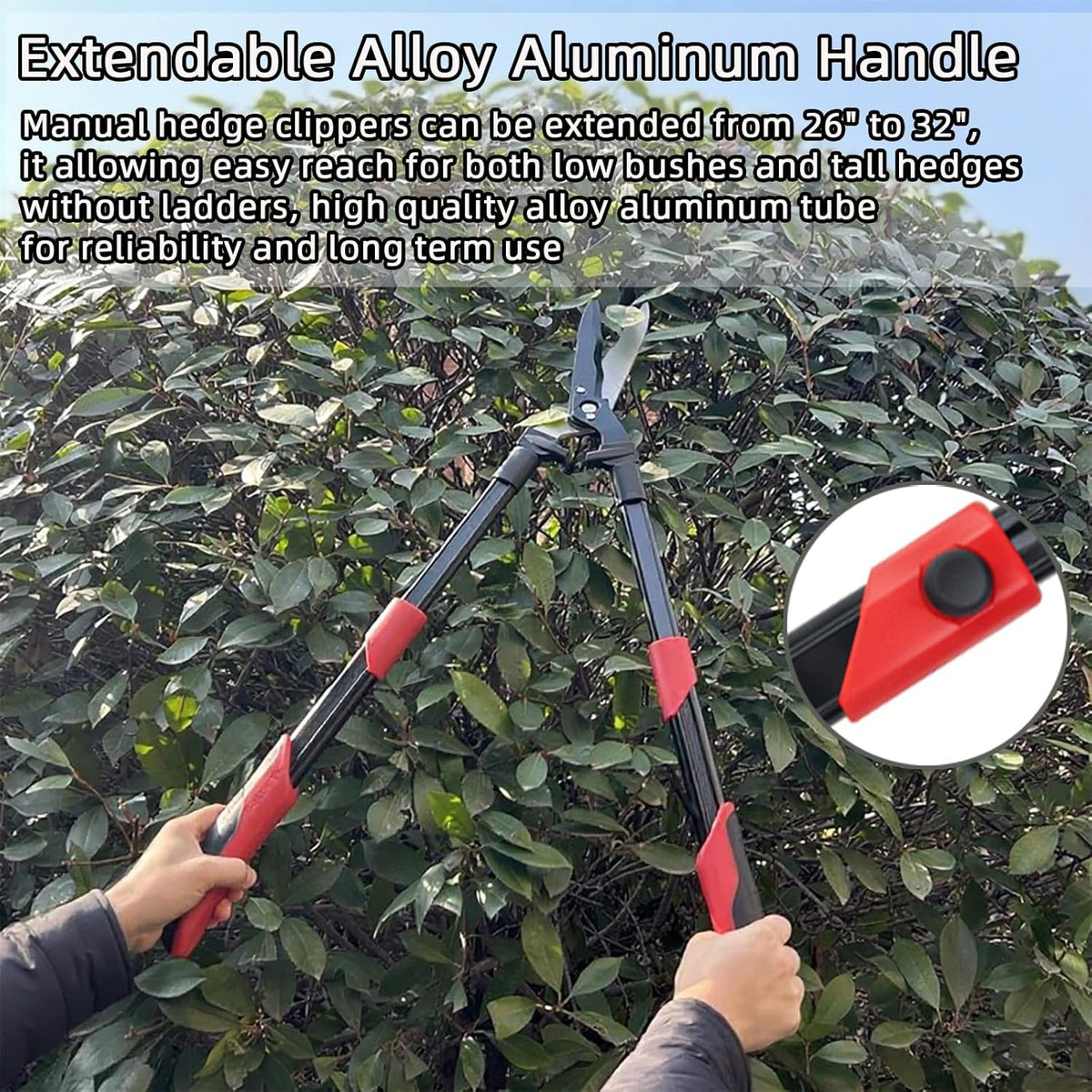 Hedge shears, Extendable 26"-32" Hedge Clippers with Sharp Wavy Blade, Manual Hedge Trimmer for