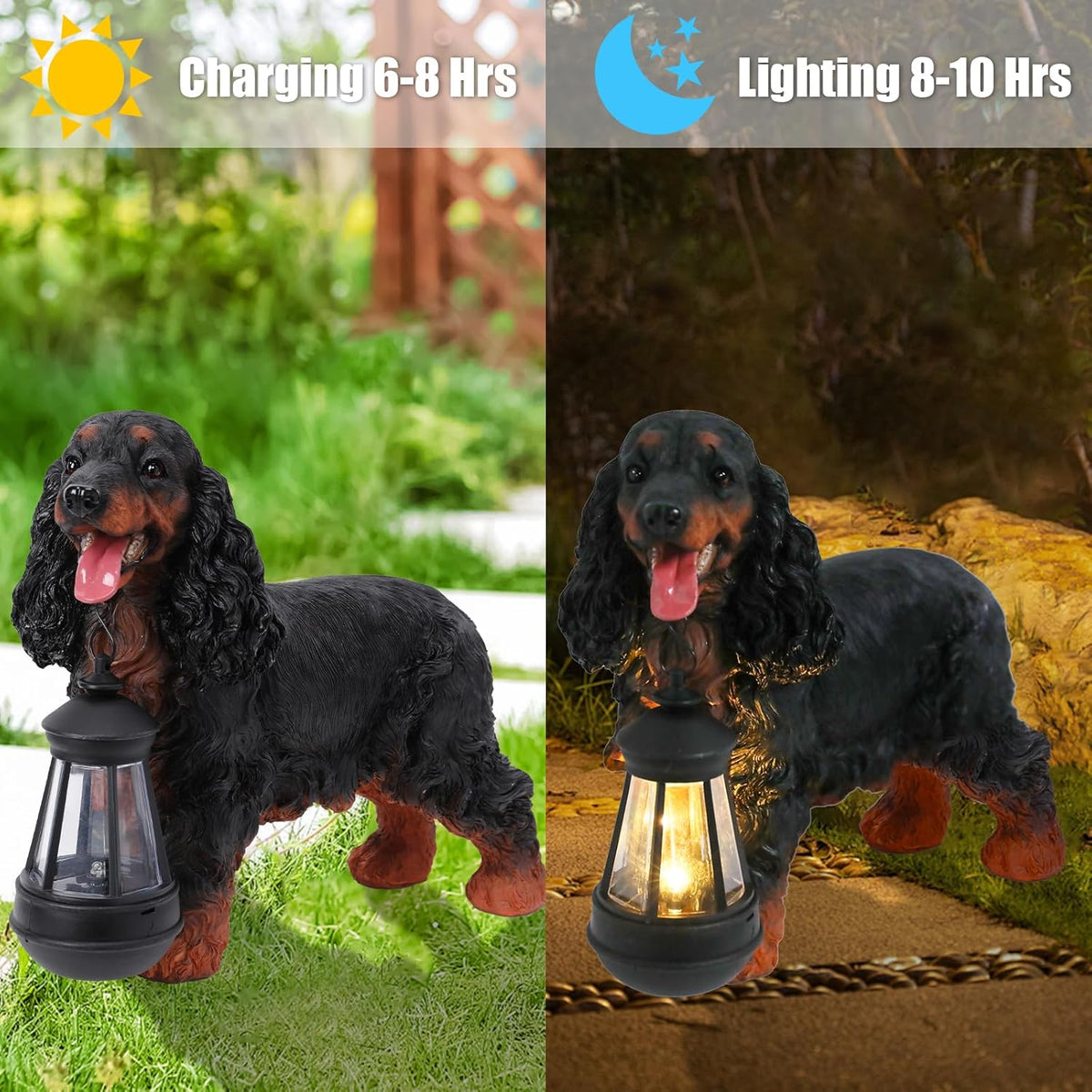 Garden Dog Statues Outdoor Decor, Solar Lights Outdoor Cocker Spaniel Figurine Garden Decorations