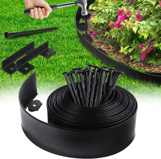 Landscape Edging Border No Dig - 20FT 4IN Tall Garden Edging Border with 20 Stakes, Plastic Garden