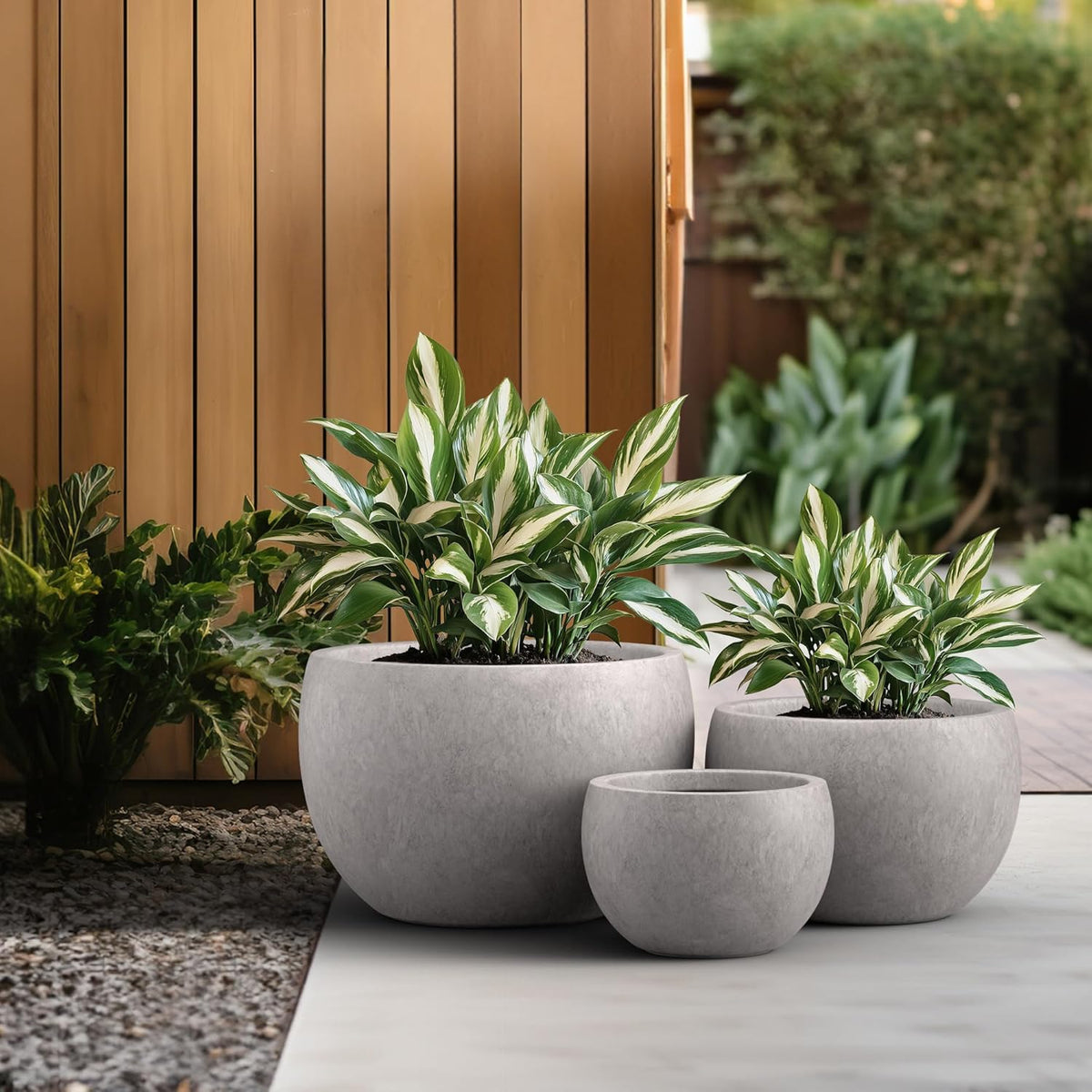 Kante 19.9",15.7",11.8" Dia Round Concrete Planter Set of 3, Outdoor/Indoor Large Bowl Plant Pots