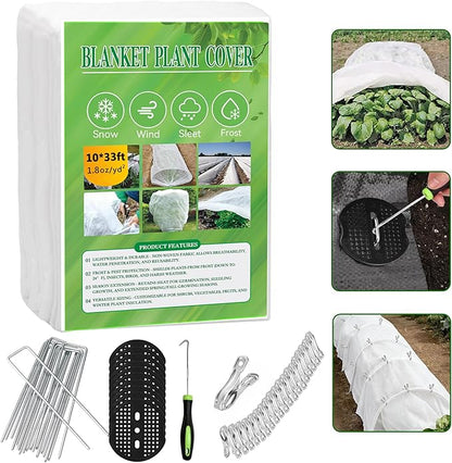 10 FT x 33 FT Plant Covers Freeze Protection kit - 1.8 oz/yd² Thickened Frost Cloths Blankets with
