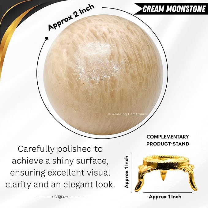 Amazing Gemstone Cream Moonstone Crystal Ball with Stand - 2 Inches Crystal Sphere Meditation Balls