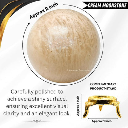 Amazing Gemstone Cream Moonstone Crystal Ball with Stand - 2 Inches Crystal Sphere Meditation Balls