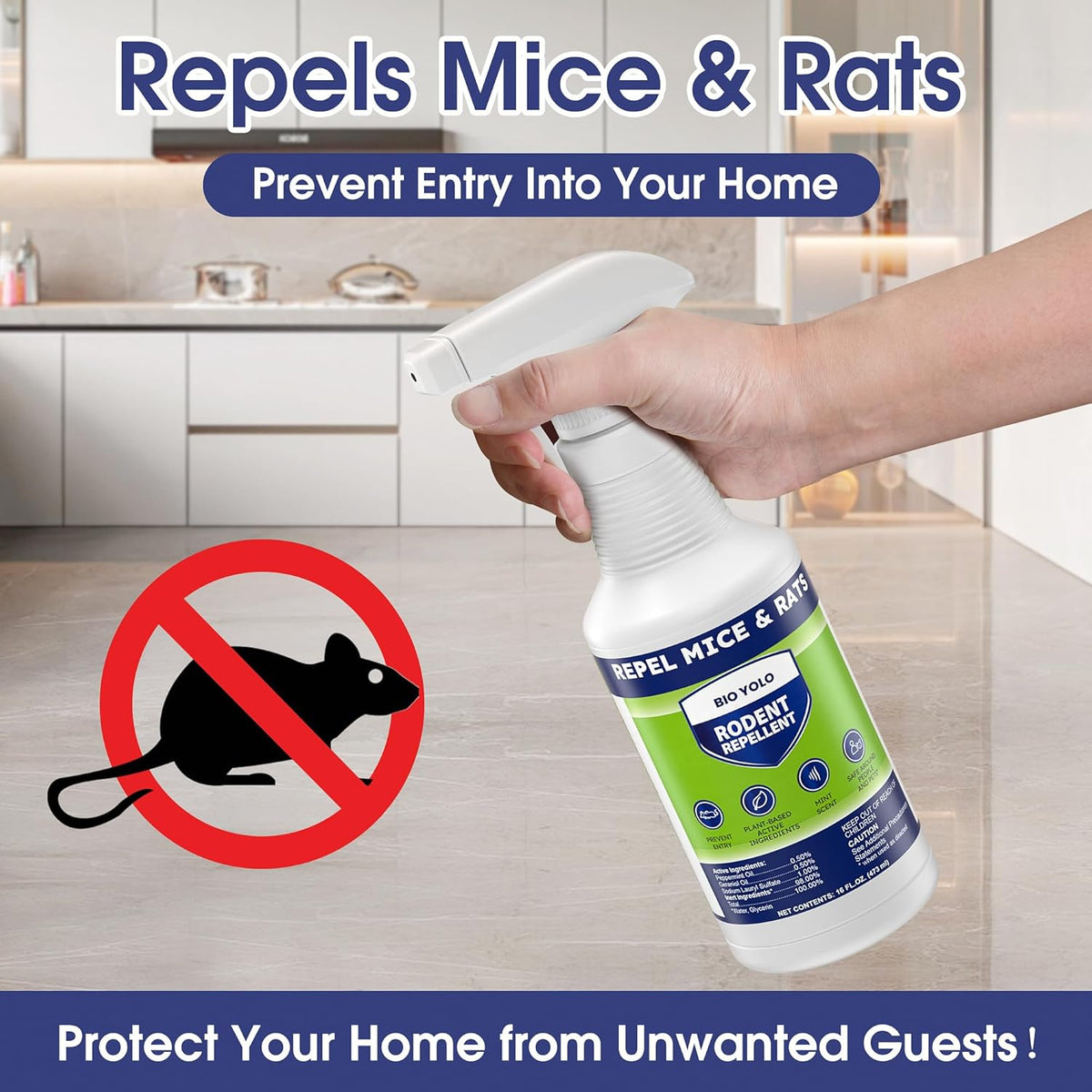 Rodent Repellent Spray, 16oz – Effective Natural Peppermint Formula Repel Mice, Rats, Squirrels