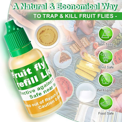 Qualirey 12 Pack Fruit Fly Trap Refill Liquid, 0.68oz Per Bottle Liquid Fruit Fly Traps for