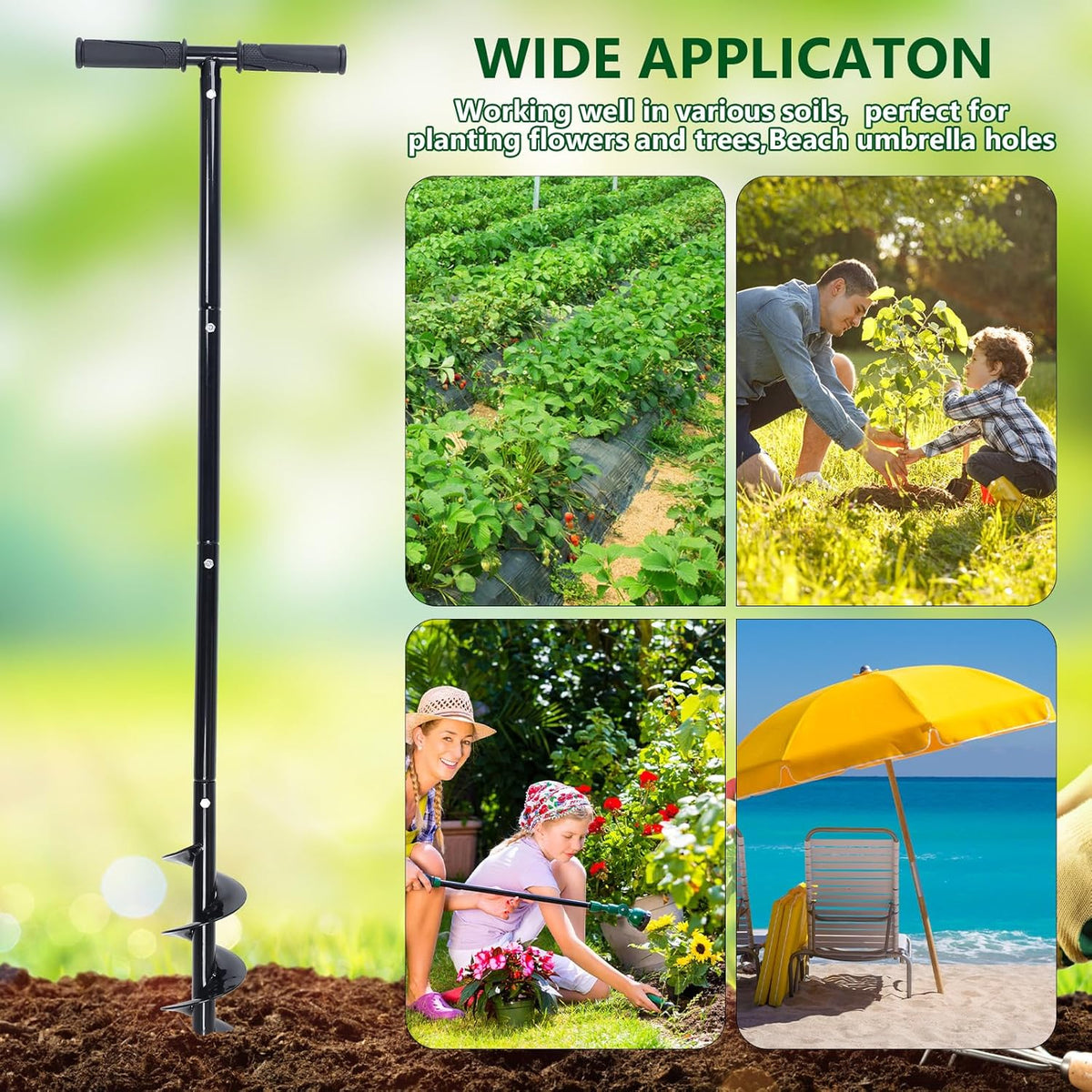 Post Hole Digger Manual 6" x 41" Garden Auger Spiral Drill with T Shaped Handle for Digging