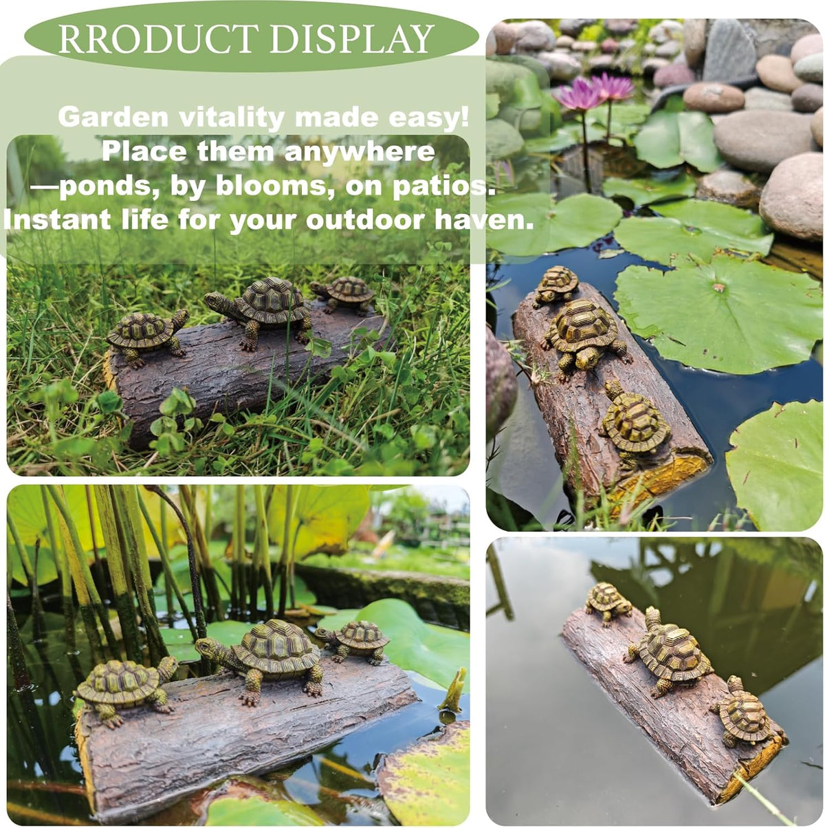Green Resin Turtle Float Pond Decor, Realistic Floating Decor for Outdoor Ponds, Decorative Animal