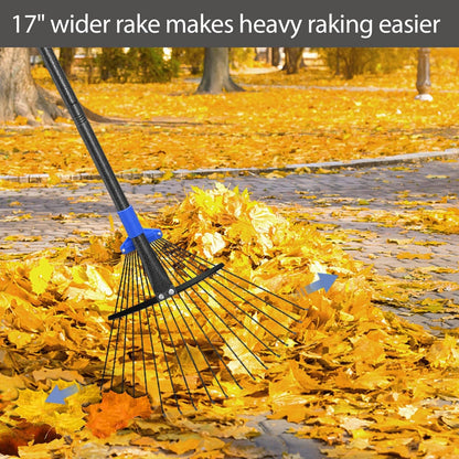 Adjustable Metal Leaf Rake Long Handle, Garden Rakes for Lawns Heavy Duty Leaves with Expandable