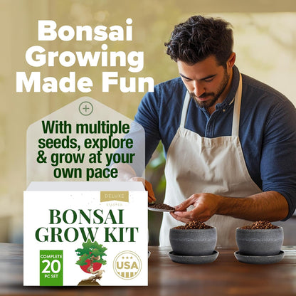 HOME GROWN Bonsai Tree Kit – Grow 4 Bonsai Types Indoors with Complete Starter Kit Including Pots