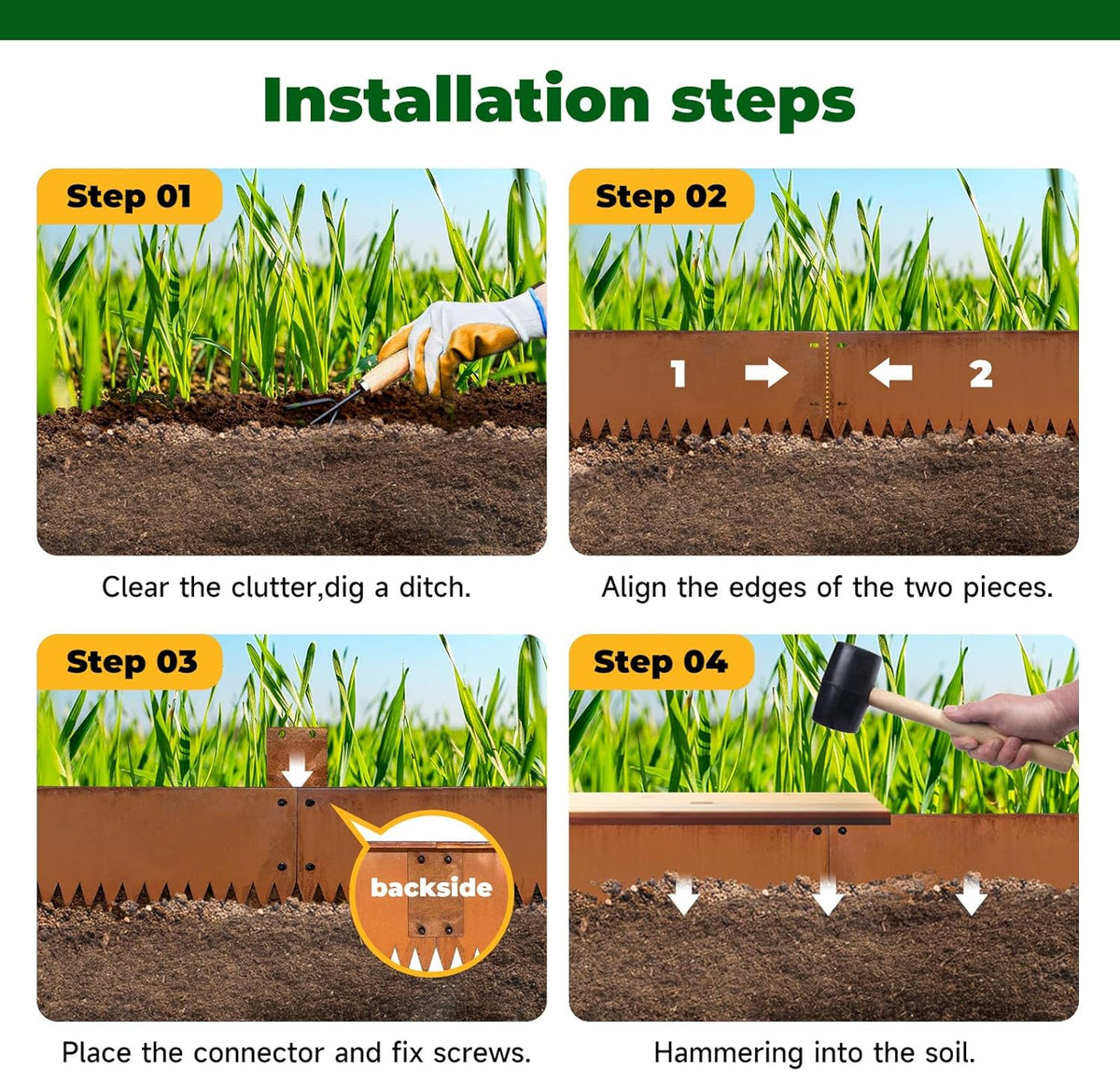 Steel Garden Metal Landscape Edging 40 inch with Top Bending Protection Pre-Rusted Steel Garden