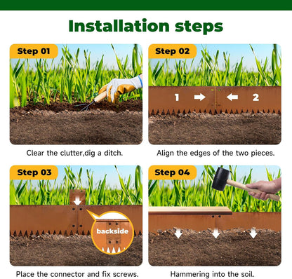 Steel Garden Metal Landscape Edging 40 inch with Top Bending Protection Pre-Rusted Steel Garden