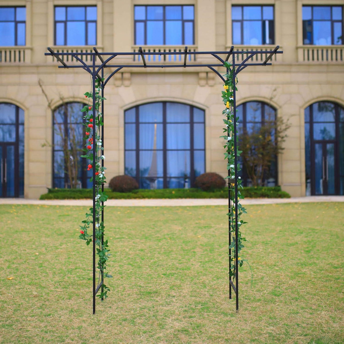 Steel Garden Arch, 7'2" High x 6'6" Wide, Garden Arbor for Various Climbing Plant, Outdoor Garden