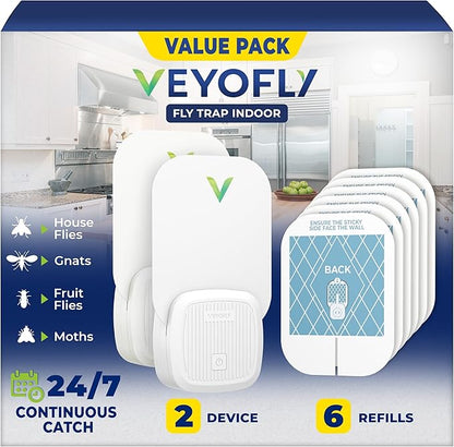 VEYOFLY Fly Trap Indoor, Fruit Fly Traps for Indoors Flying Insect (2 Device + 6 Refills) Gnat