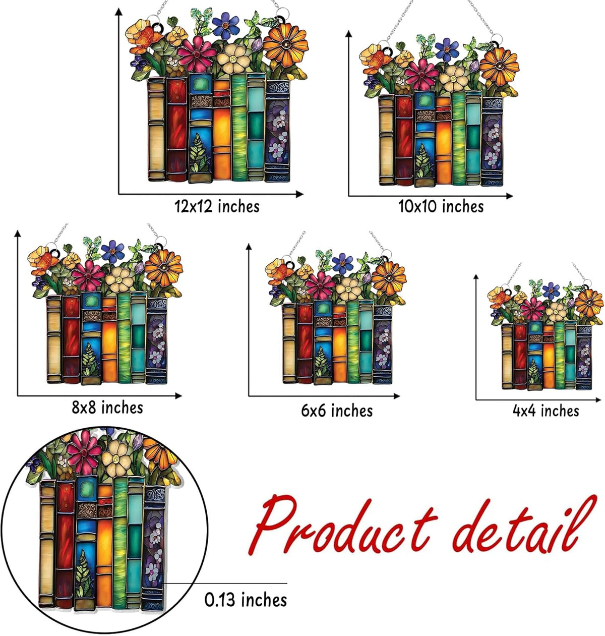 Flower and Books Bookish Acrylic Suncatcher Stained Glass Effect Window Car Hanging Christmas
