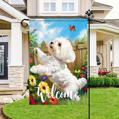 BlissYard Welcome Spring Summer Flowers Maltese Dog Garden Flag Lovely Floral Seasonal Home Decor