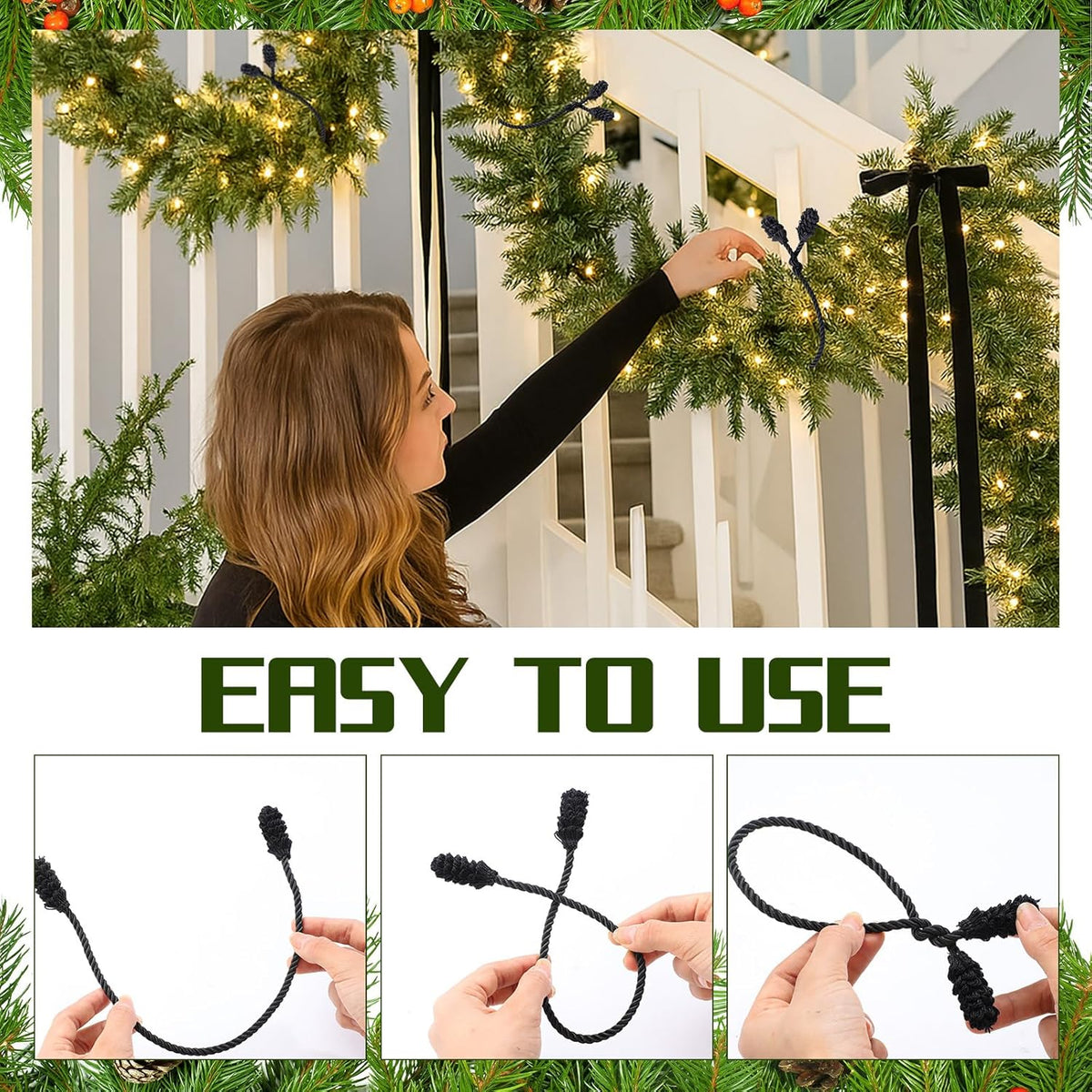 Shappy 36 Pieces Christmas Garland Banister Ties Christmas Decorative Reusable and Flexible Twist