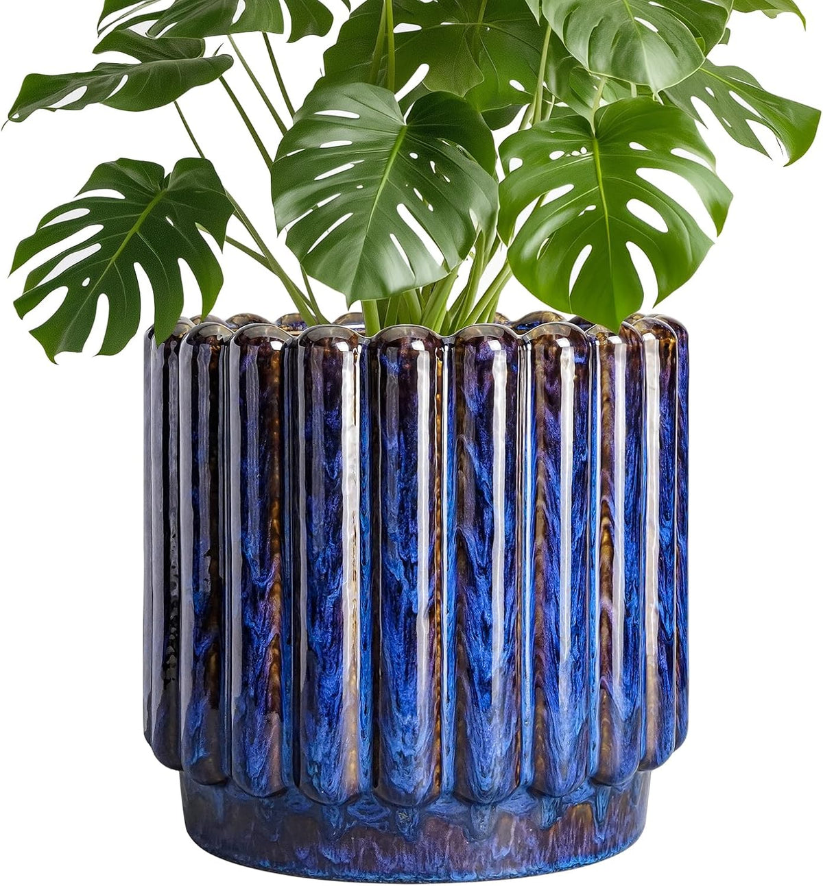 Ceramic Planter - 9.6 Inch Ceramic Plant Pots Indoor Outdoor, Round Flower Pots with Drainage Hole