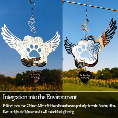 DJUAN Pet Memorial Wind Spinners, Dog Memorial Gifts,Stainless Steel Angel Wings Pet Paw Print,Dogs
