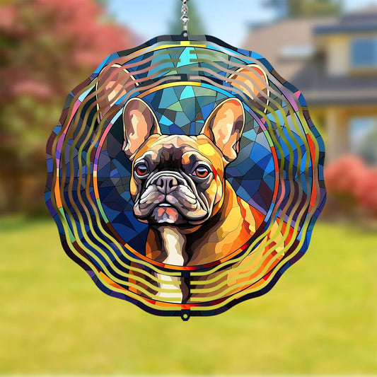 French Bulldog Wind Spinner Pet Dog Memorial Gifts 3D Aluminum Metal Kinetic Hanging Wind Sculpture