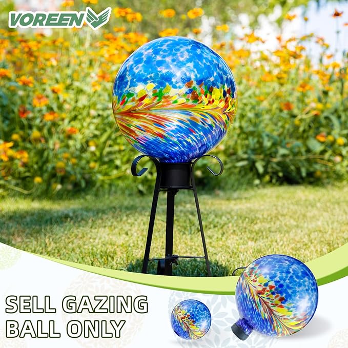 VOREEN 10-Inch Glass Gazing Ball, Outdoor Gazing Globe, Handmade Reflective Ball Yard Decoration