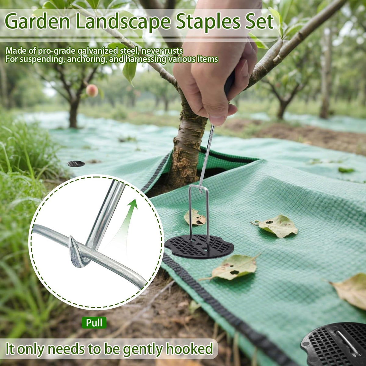 100Sets Garden Stakes Staples and Fixing Gaskets 6 Inch U Shaped Heavy Duty Lawn Staples 11 Gauge