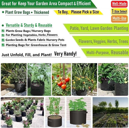 5-Pack 7 Gallon Plant Grow Bags (14x12 inch) Thickened Garden Bags Fabric Plant Pots for