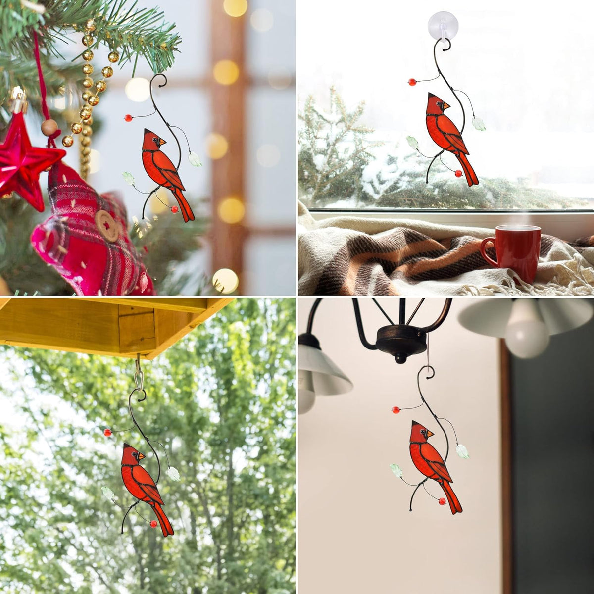 Lolitarcrafts Bigger Cardinal Stained Glass Window Hangings Cute Birds Suncathers for Window