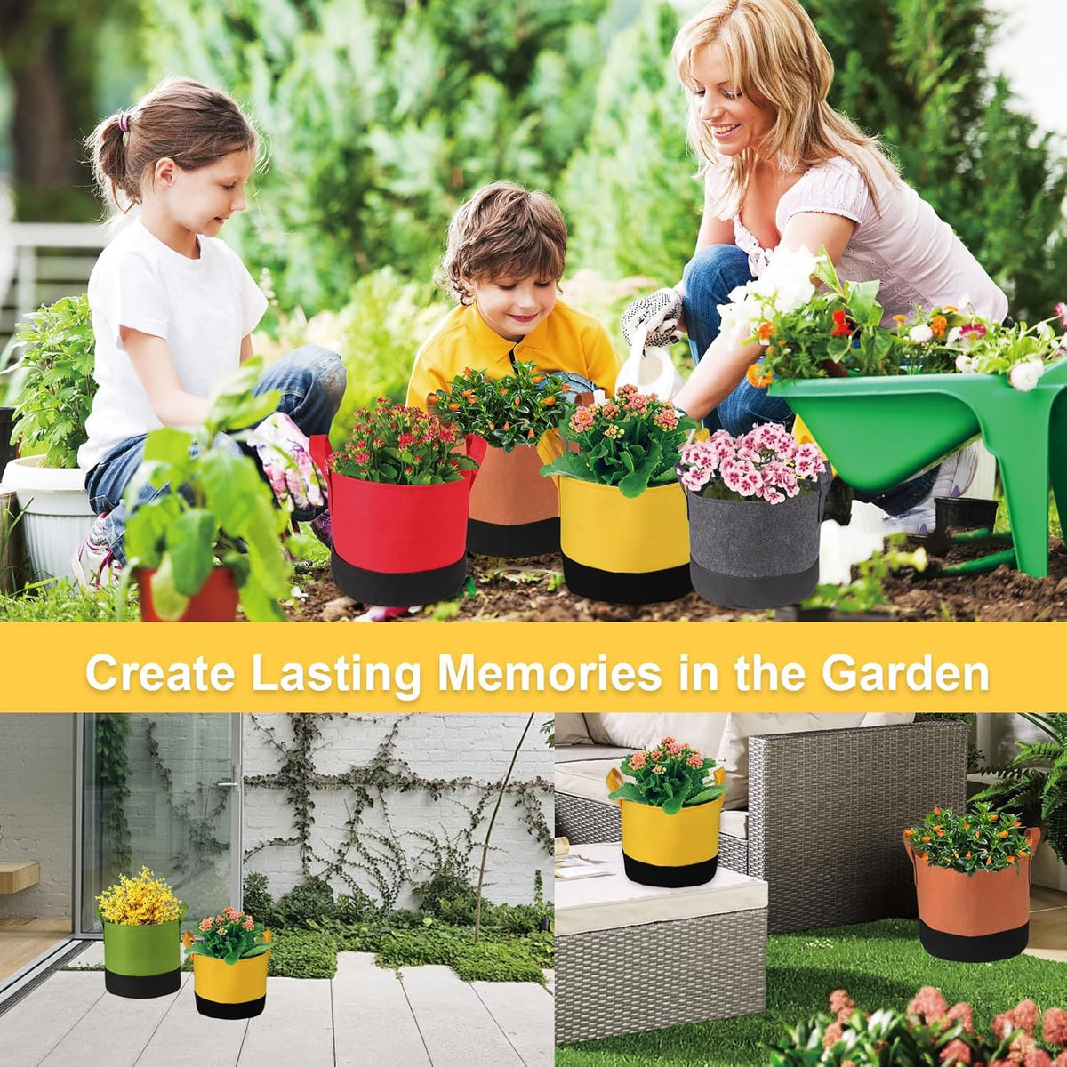Grow Bags 5 Gallon,6 Pack Fabric Plant Pots with Handles Planter Bag for Outdoor Garden Planting