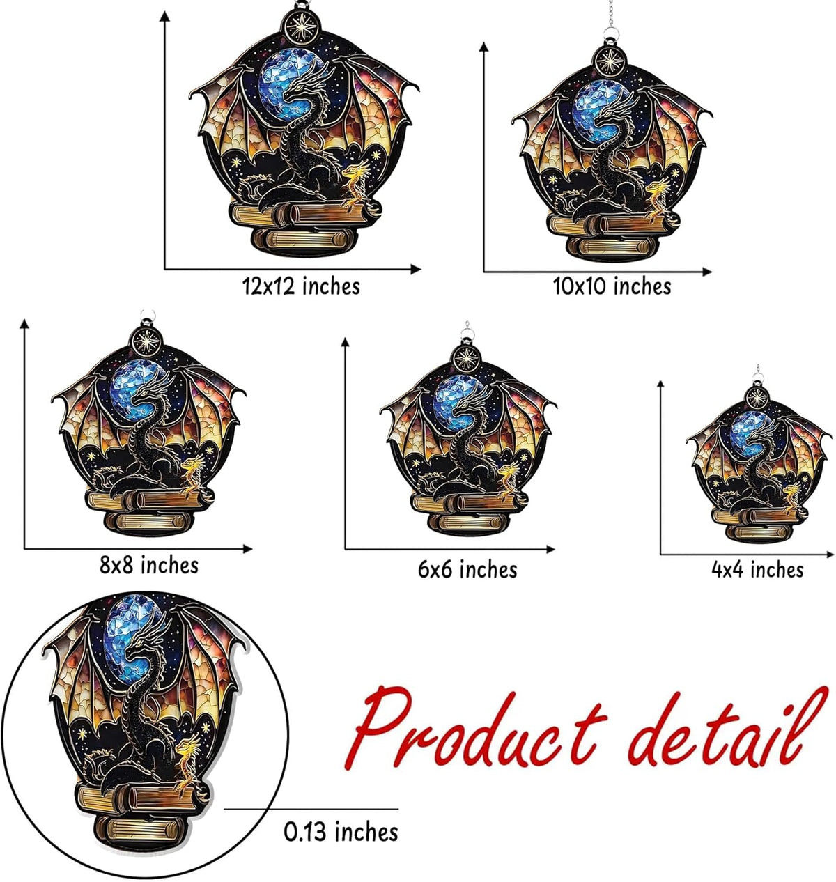 Dragon and Book Acrylic Suncatcher Stained Glass Effect Bookworm Window Car Hanging Christmas